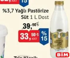 DOST %3,7 YAĞLI PASTÖRİZE SÜT 1 L